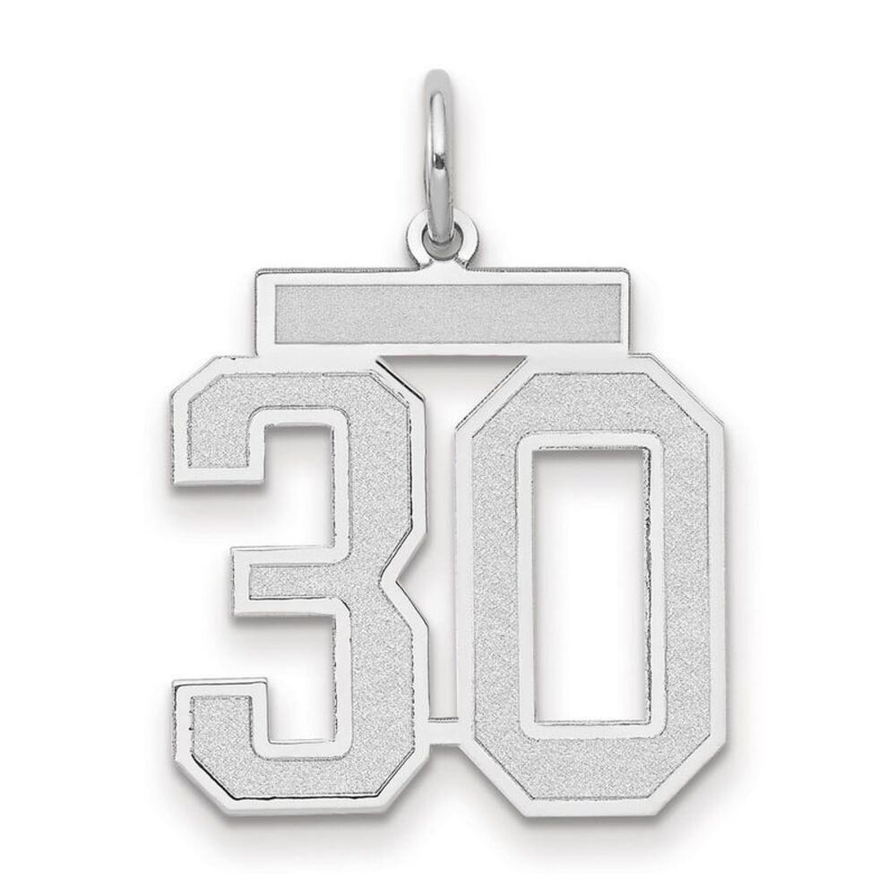 14k White Gold, Jersey Collection, Medium Number 30 Pendant